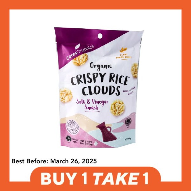 [B1T1] Ceres Organics Crispy Rice Clouds – Salt & Vinegar Smash (50g)
