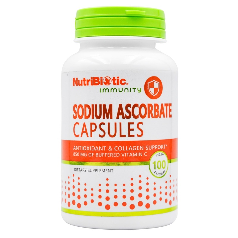 NutriBiotic Immunity Sodium Ascorbate Capsules Antioxidant & Collagen Support 850mg of Buffered Vitamin C (100 caps)