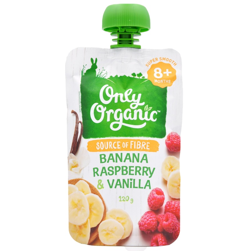 Only Organic Baby Food 8+ months – Banana Raspberry & Vanilla (120g)