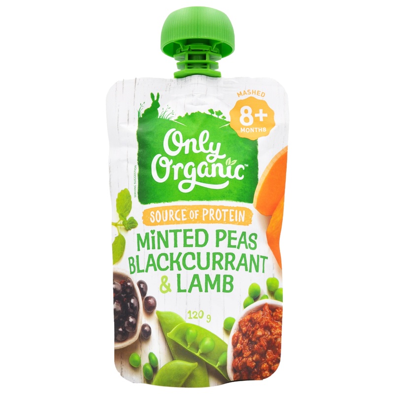 Only Organic Baby Food 8+ months – Minted Peas Blackcurrant & Lamb (120g)