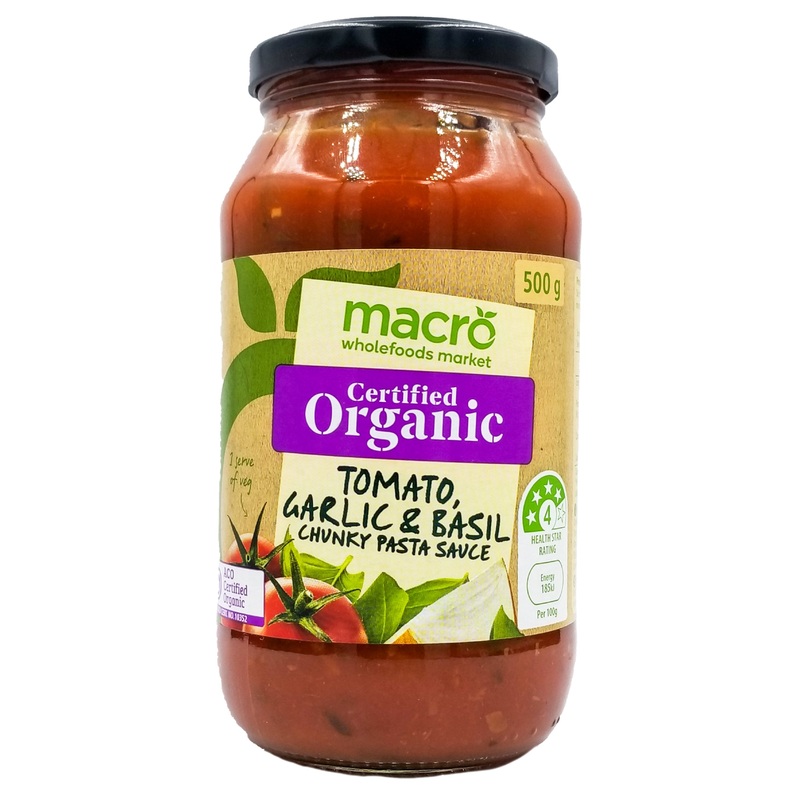 Macro Organic Pasta Sauce – Chunky Tomato Garlic & Basil (500g)