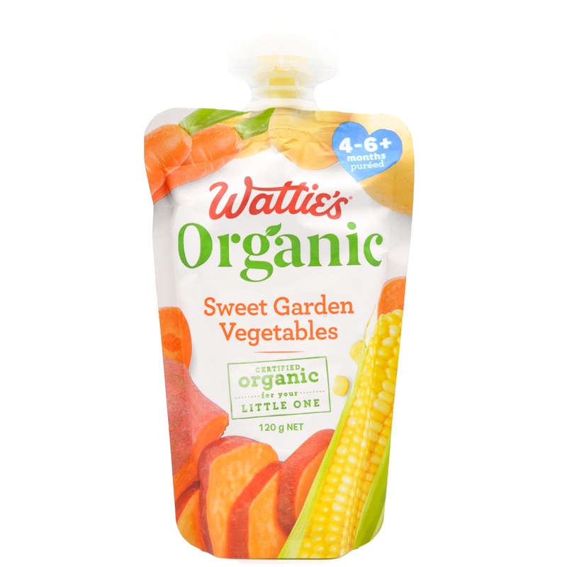 Wattie’s Organic Baby Food 4-6+ months – Sweet Garden Vegetables (120g)