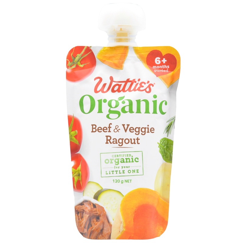 Wattie’s Organic Baby Food 6+ months – Beef & Vegetable Ragout (120g)