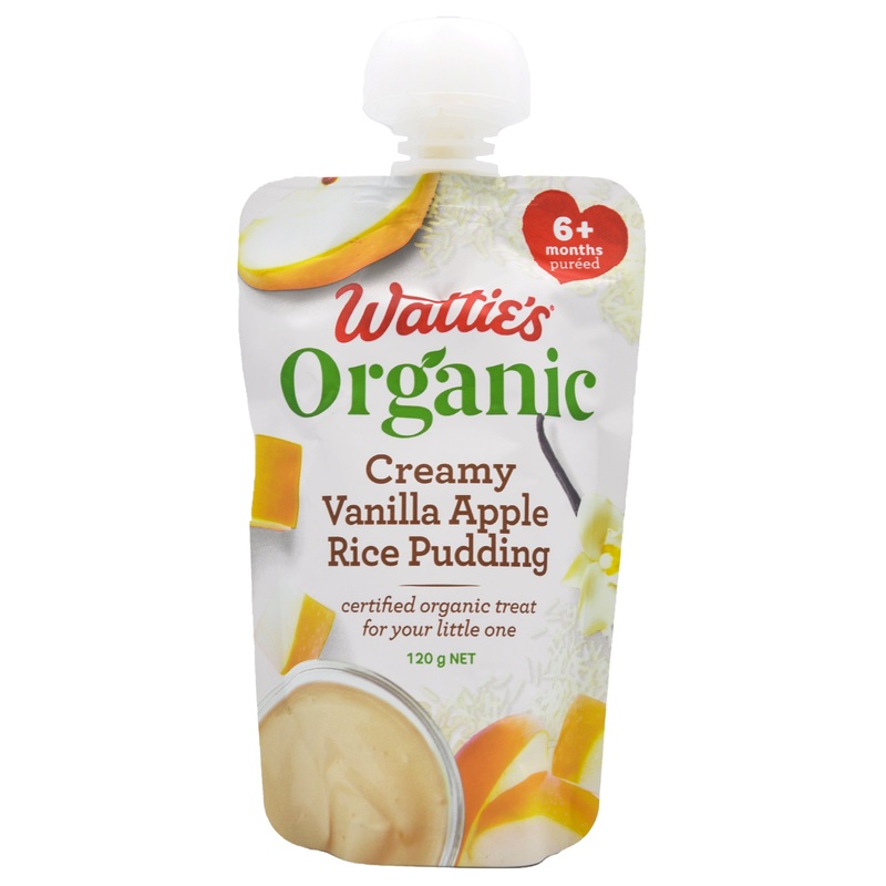 Wattie’s Organic Baby Food 6+ months – Creamy Vanilla Apple Rice Pudding (120g)