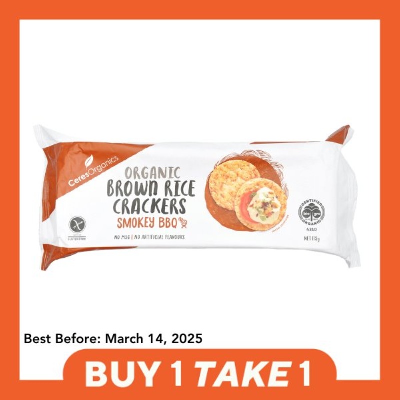 [B1T1] Ceres Organics Brown Rice Crackers – Smokey Barbeque (115g)