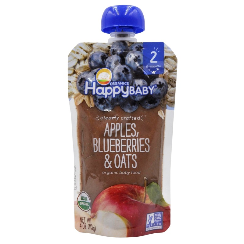 Happy Baby Organic Baby Food 6+ months – Apples, Blueberries & Oats (113g)
