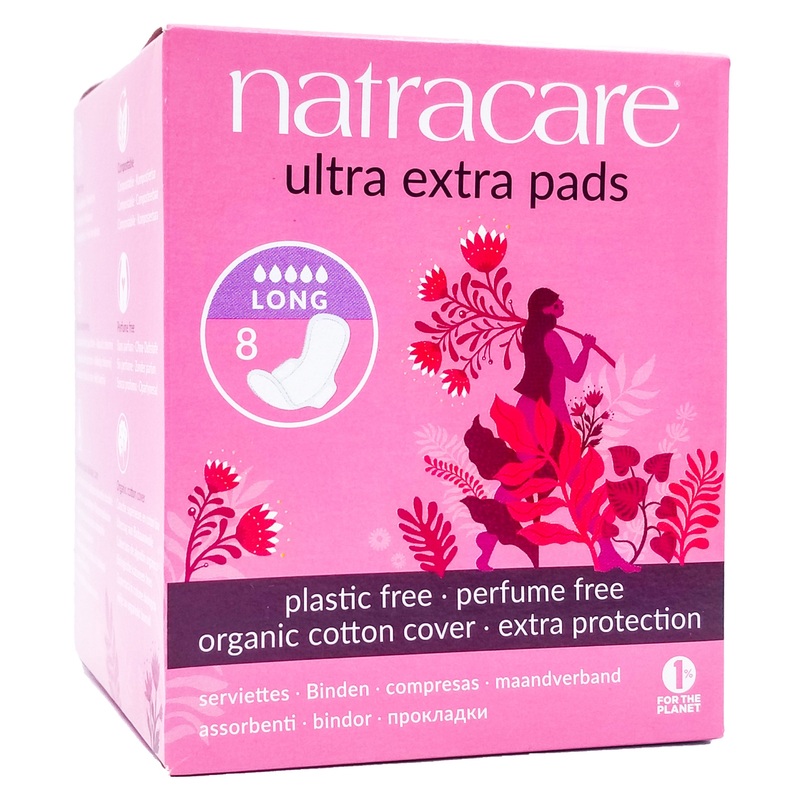 Natracare Organic Ultra Extra Sanitary Pads with Wings – Long (8 pads)