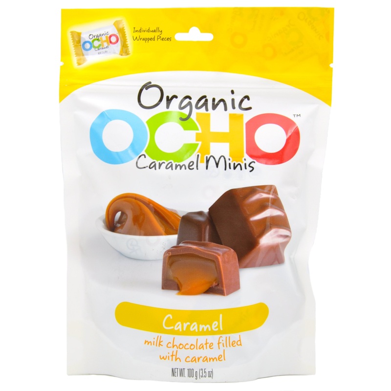 Ocho Organic Caramel Minis – Caramel filled Milk Chocolate (100g)