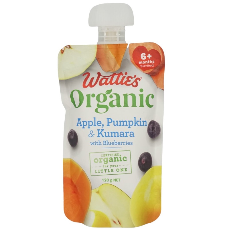 Wattie’s Organic Baby Food 6+ months – Apple, Pumpkin, Kumara & Blueberries (120g)