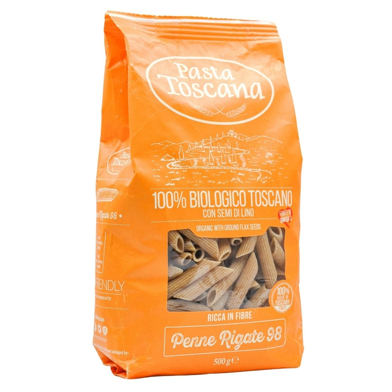 Pasta Toscana Organic Pasta with Ground Flax Seeds – Penne Rigate (500g)