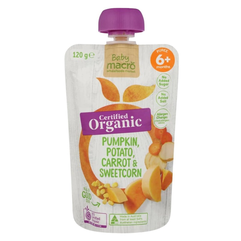 Macro Organic Baby Food 6+ Months – Pumpkin, Potato, Carrot & Sweetcorn (120g)