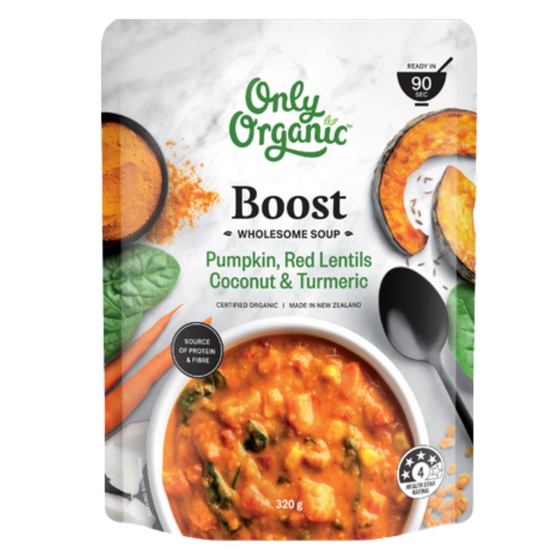 Only Organic Wholesome Soup – Pumpkin, Red Lentils, Coconut & Turmeric – Boost (320g)