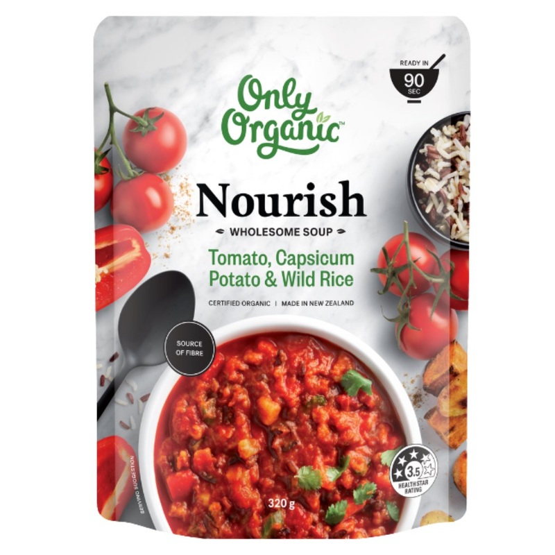 Only Organic Wholesome Soup – Tomato, Capsicum, Potato & Wild Rice – Nourish (320g)