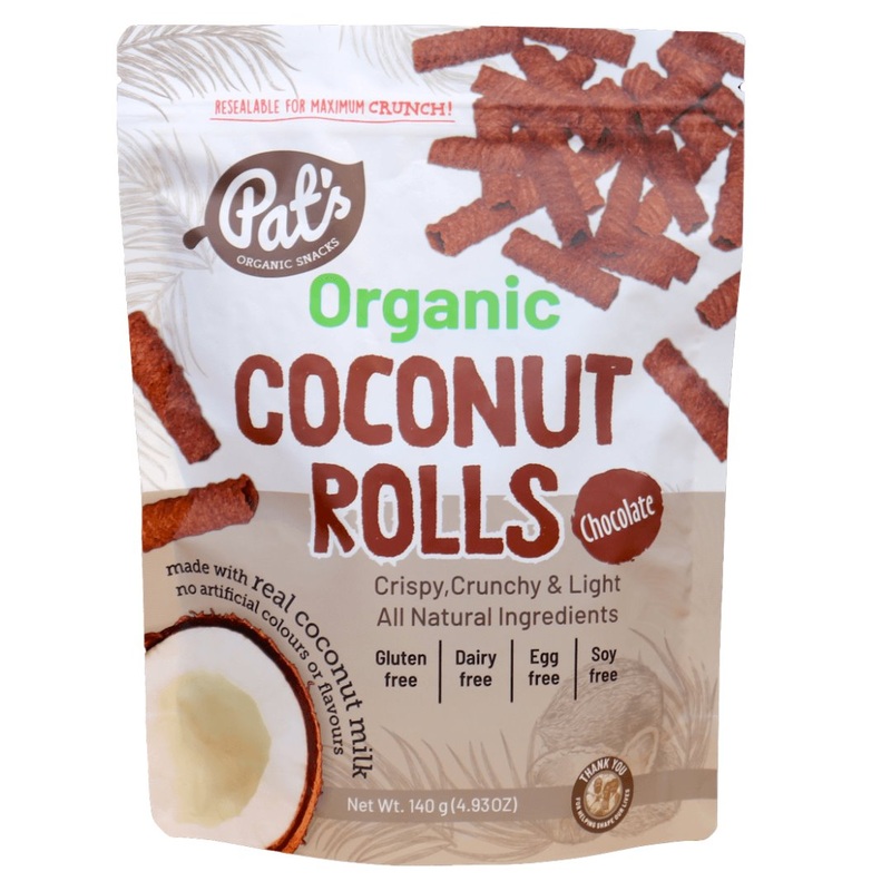 Pat’s Organic Snacks Coconut Rolls – Chocolate (140g)