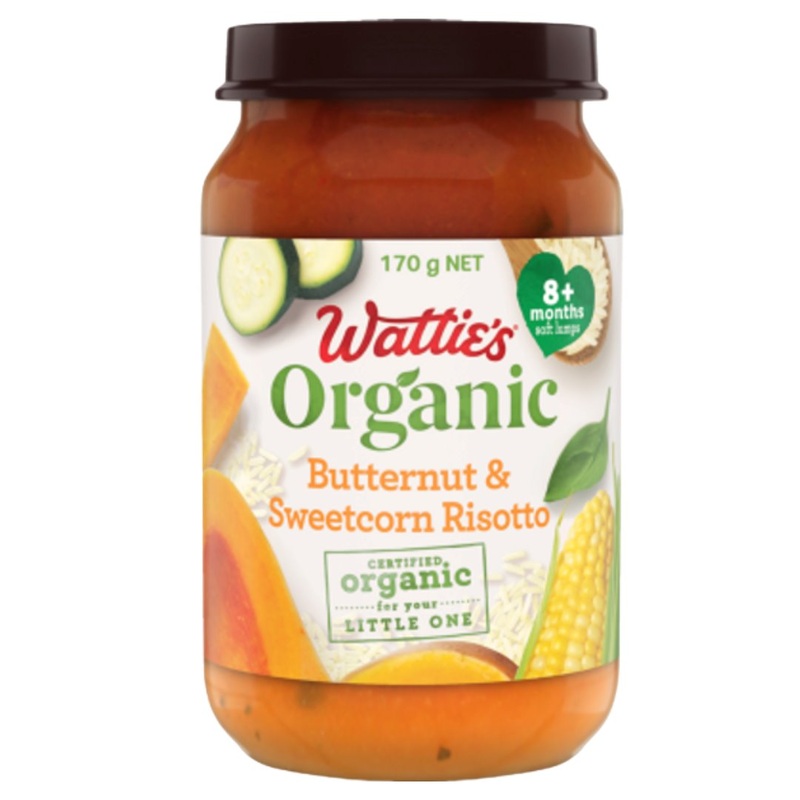 Wattie’s Organic Baby Food 8+ months – Butternuts & Sweetcorn Risotto (170g)