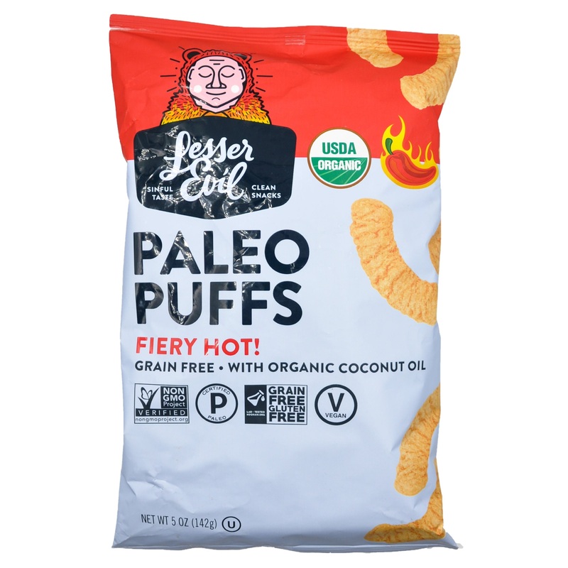 Lesser Evil Organic Paleo Puffs Snack – Fiery Hot Grain Free  with Organic Coconut Oil (142g)