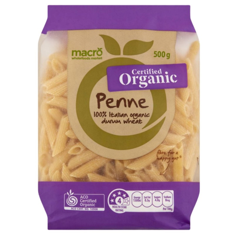 Macro Organic Pasta 100% Italian Organic Durum Wheat – Penne (500g)