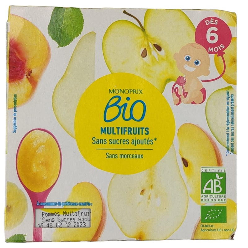 Monoprix Organic Baby Food 6+ months – Multifruits (4x100g)