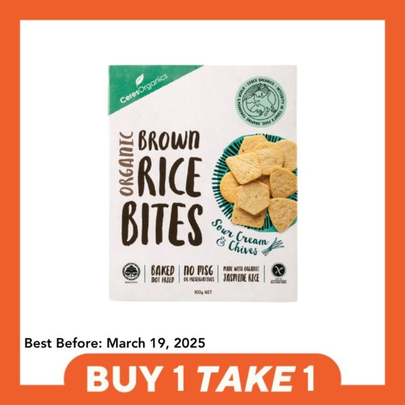 [B1T1] Ceres Organics Brown Rice Bites – Sour Cream & Chives (100g)