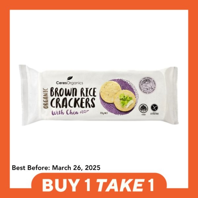 [B1T1] Ceres Organics Brown Rice Crackers – With Chia (115g)