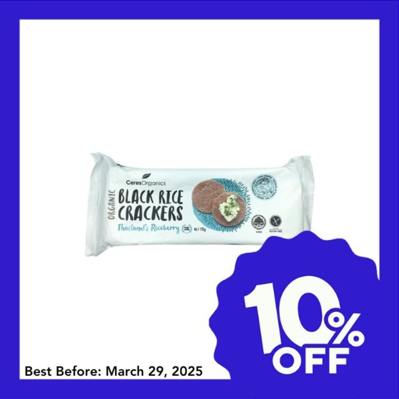 Ceres Organics Black Rice Crackers – Thailand’s Riceberry (115g)