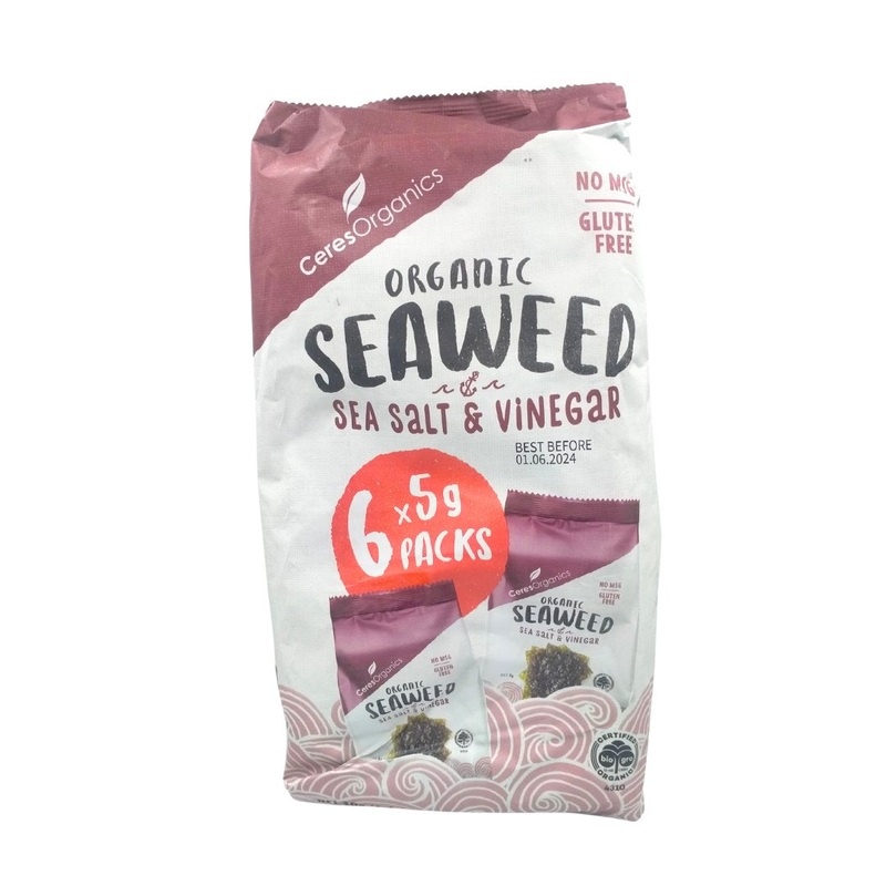Ceres Organics Seaweed Snack Pack – Sea Salt & Vinegar (6 x 5g packs)