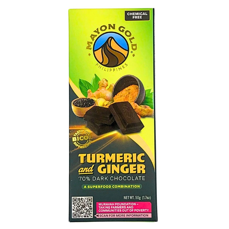Mayon Gold Dark Chocolate – 70% Turmeric and Ginger (50g)