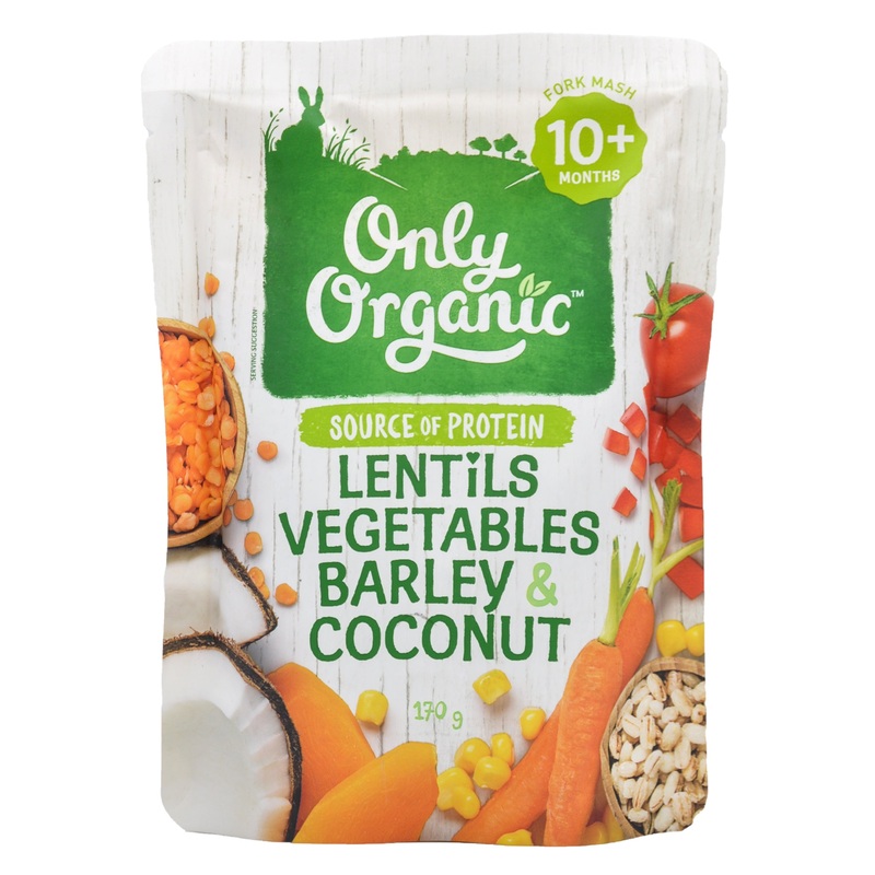 Only Organic Baby Food 10+ months – Lentils, Vegetables, Barley & Coconut (170g)