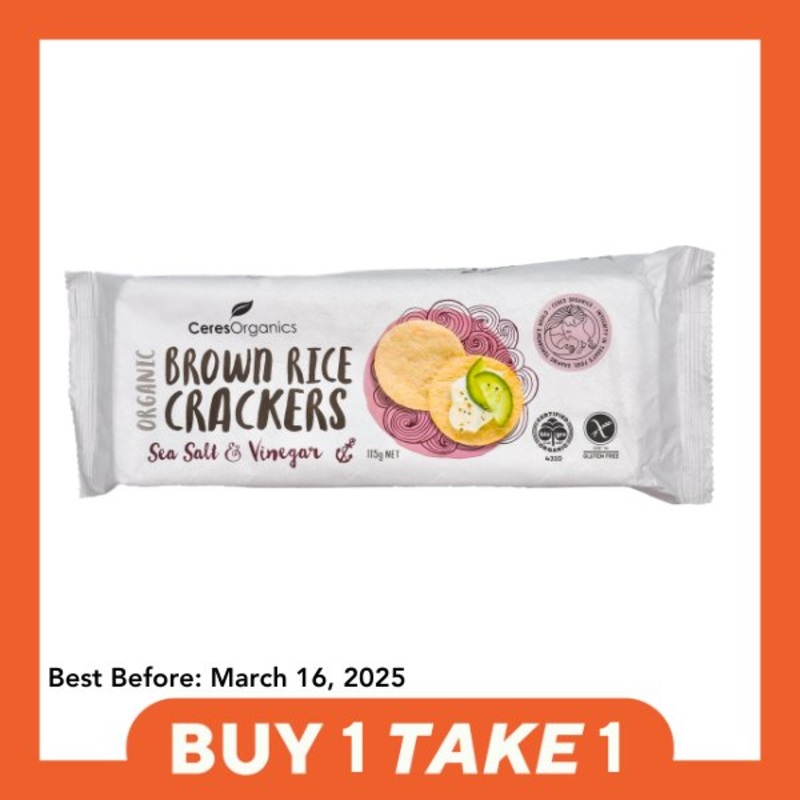[B1T1] Ceres Organics Brown Rice Crackers – Sea Salt & Vinegar (115g) [ Best Before : March 16, 2025]
