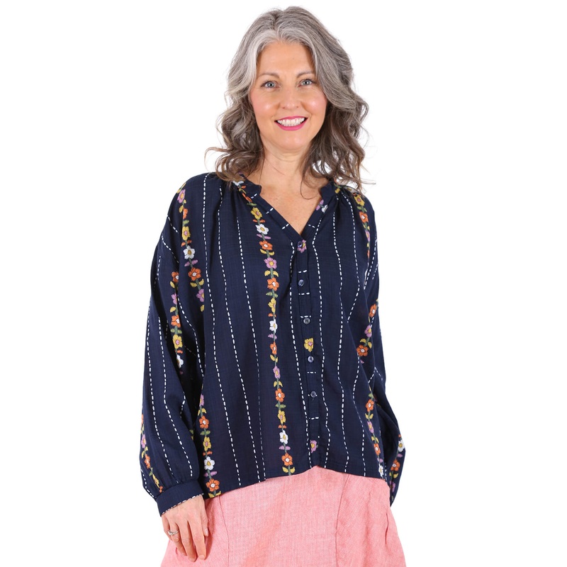 Cape May Blouse Navy in Cotton Blend