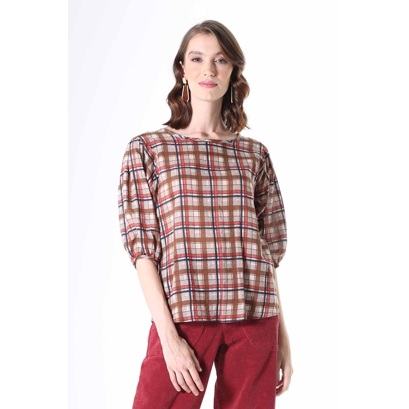 Crossways Blouse Mocha in Seersucker