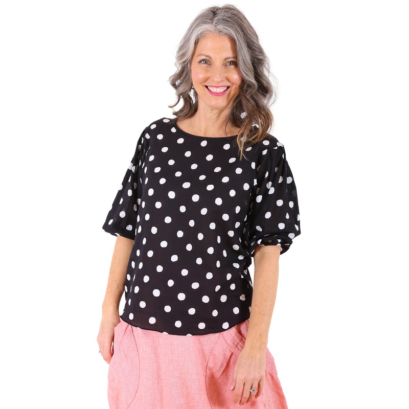 Cyan Spot Blouse Black in Seersucker