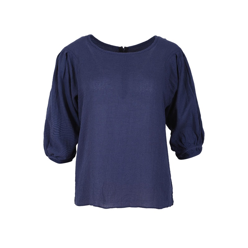 Pacific Blouse Navy in Seersucker