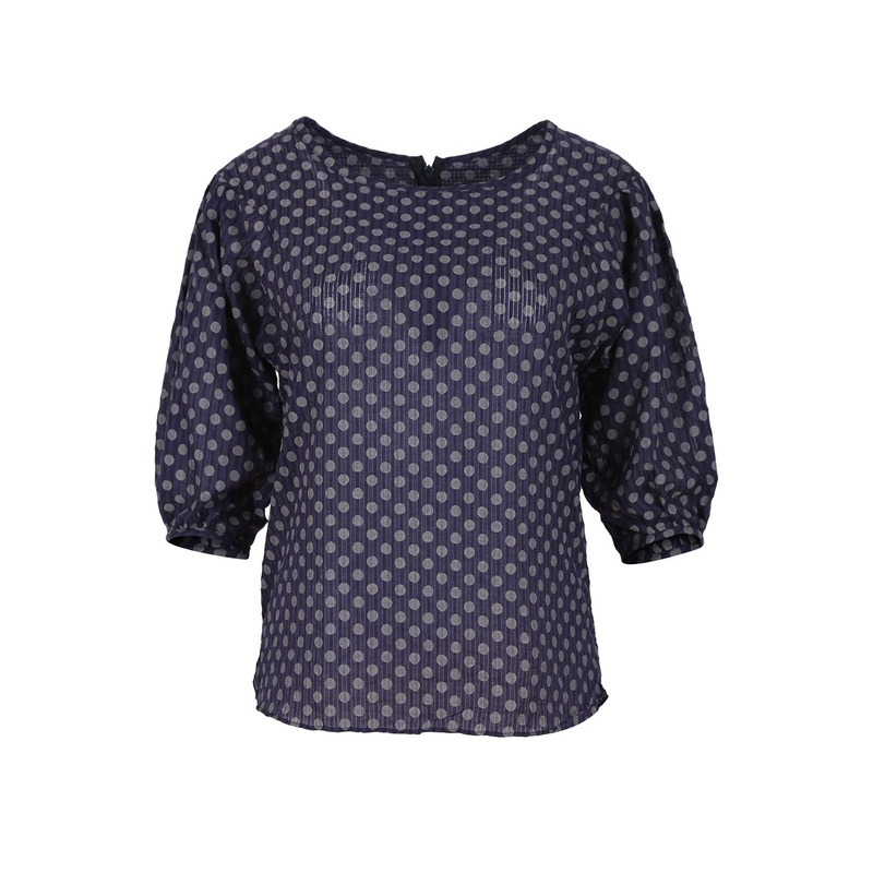 Polka Dot Blouse Navy in Seersucker
