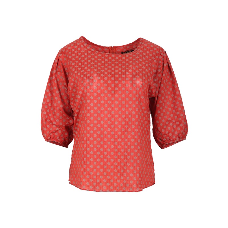 Polka Dot Blouse Orange in Seersucker