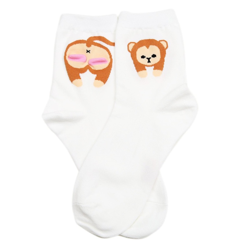 Cheeky Monkey Bum Cotton Socks White
