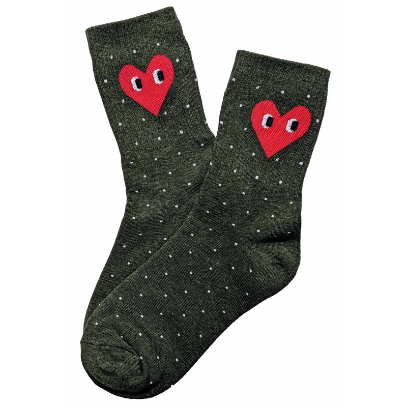 Dotty Heart Socks Khaki