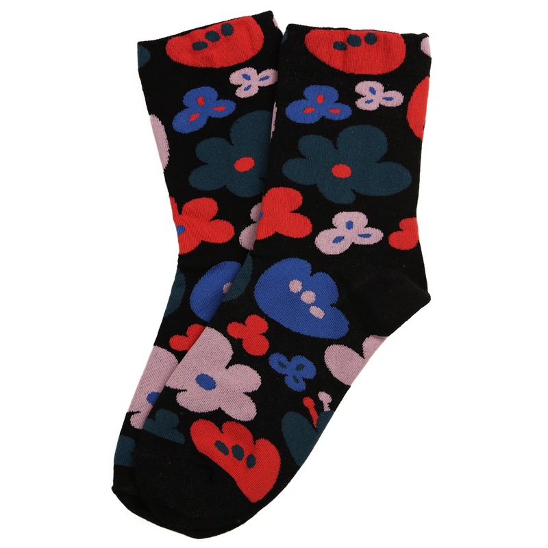 Fabulous Flower Cotton Socks Black
