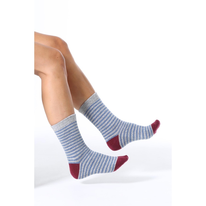 Fine Lines Wool Socks Blue/Maroon