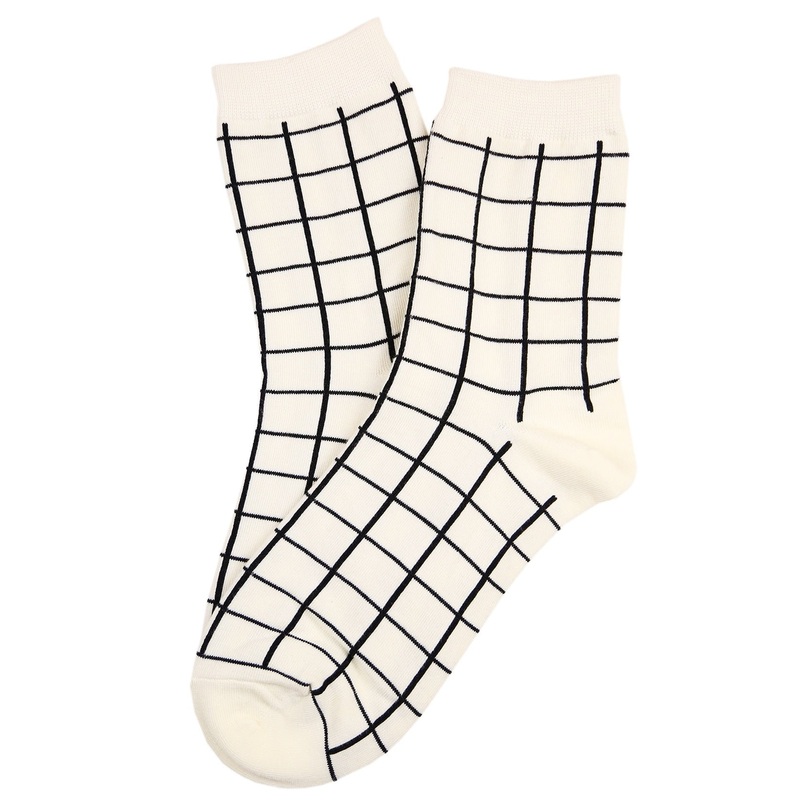 Grid Cotton Socks White