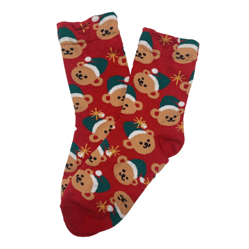 Happy Christmas Bear Socks Red
