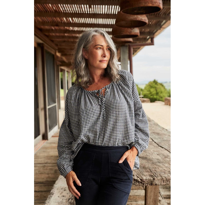 Leila Classic Blouse Black/White in Cotton