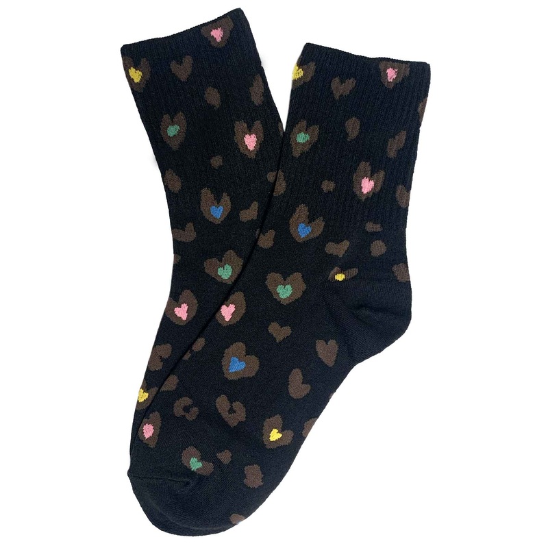 Leopard Heart Socks Black