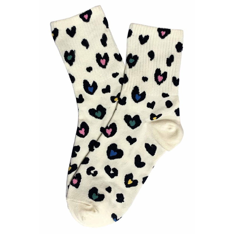 Leopard Heart Socks Ivory