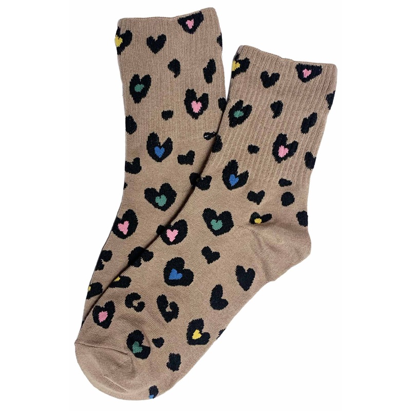 Leopard Heart Socks Latte
