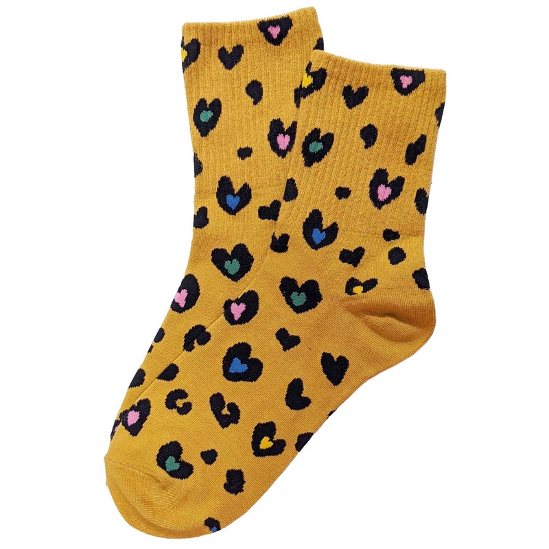 Leopard Heart Socks Mustard