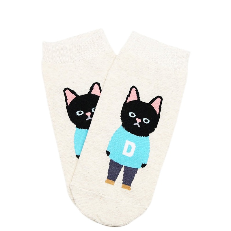 Mini Cat Cotton Ankle Socks Cream