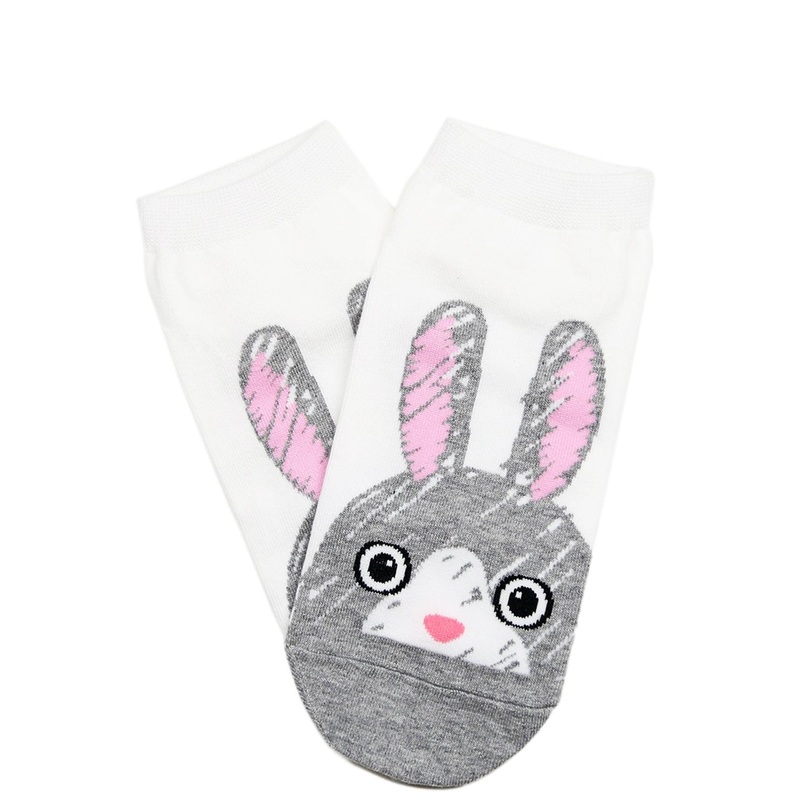 Peeking Bunny Cotton Ankle Socks White