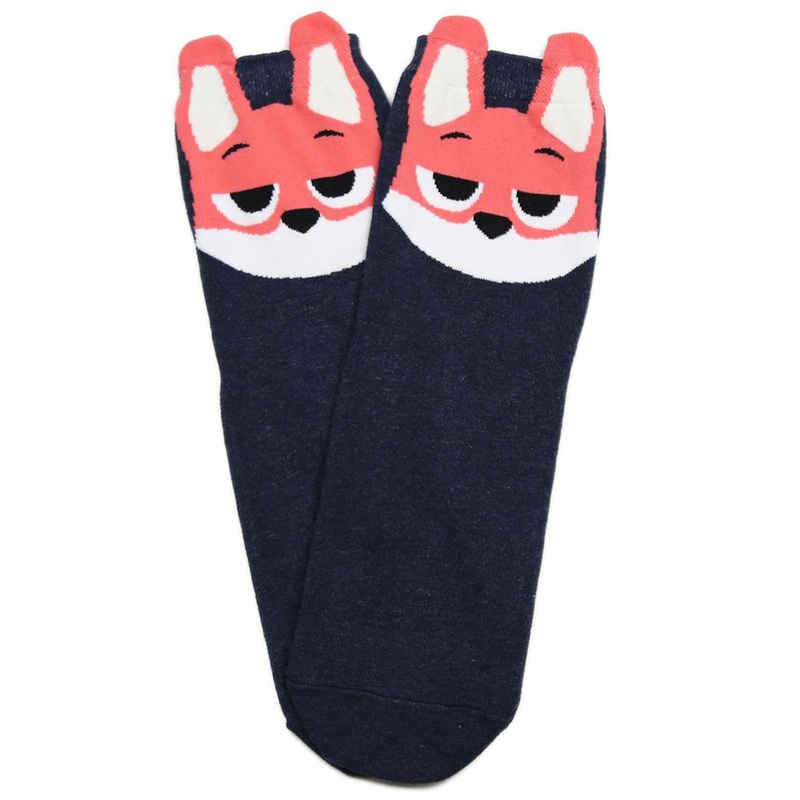 Suspicious Miss Fox Cotton Socks Navy