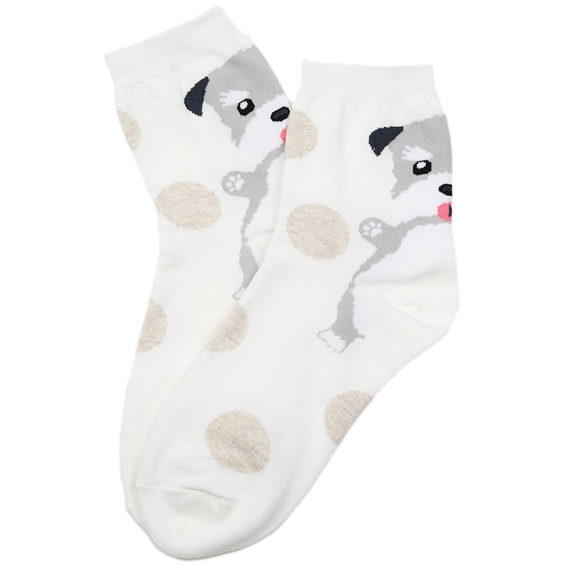 Terrier Dog Heel Cotton Socks White